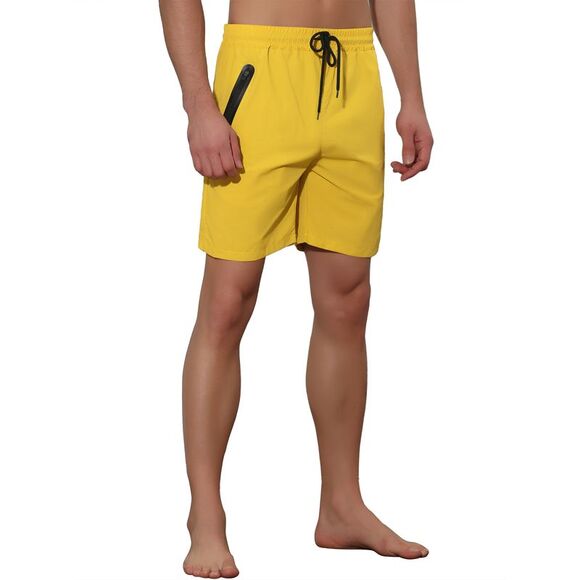 Men's Solid Color Elastic Waistband Lightweight Swimwear Shorts Yellow - Picture 4 of 6